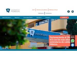 Del Pedregal University's official website homepage screenshot