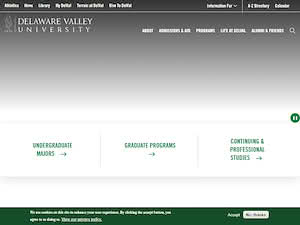 Delaware Valley University's official website homepage screenshot