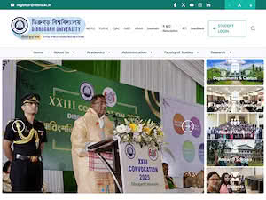 Dibrugarh University's official website homepage screenshot
