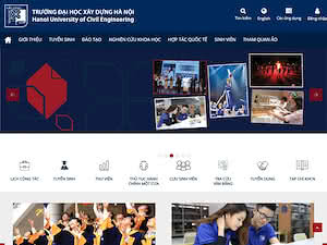 Đại học Xây dựng's official website homepage screenshot