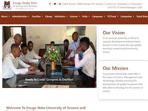 Enugu State University of Science and Technology's official website homepage screenshot