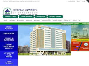 European University of Bangladesh's official website homepage screenshot