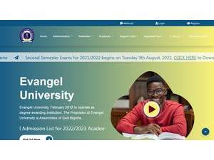 Evangel University, Akaeze's official website homepage screenshot