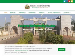 Federal University, Dutse's official website homepage screenshot