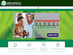 Federal University of Agriculture, Abeokuta's official website homepage screenshot