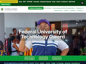 Federal University of Technology, Owerri's official website homepage screenshot