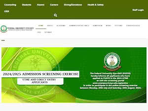 Federal University, Oye-Ekiti's official website homepage screenshot