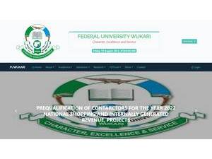 Federal University, Wukari's official website homepage screenshot
