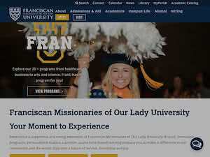 Franciscan Missionaries of Our Lady University's official website homepage screenshot