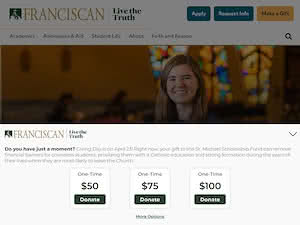 Franciscan University of Steubenville's official website homepage screenshot