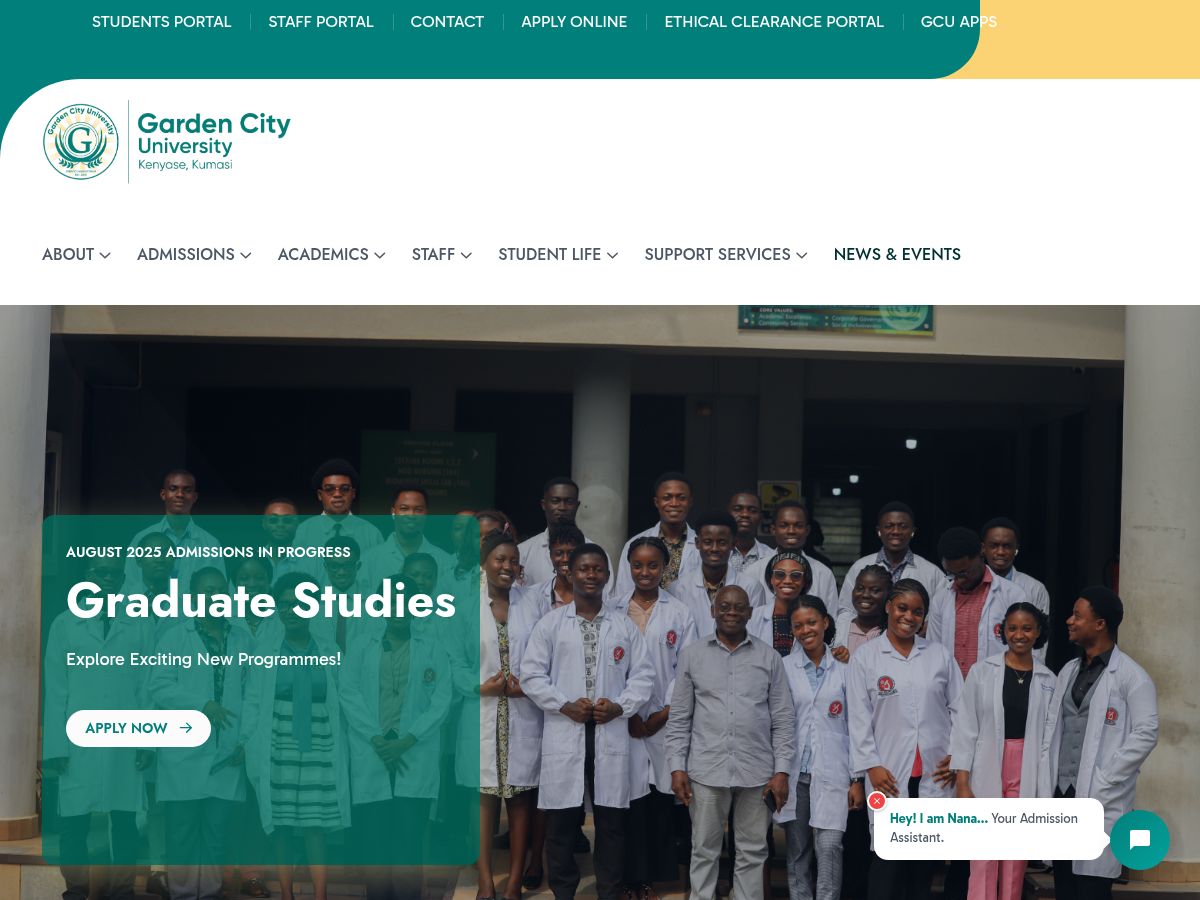 Garden City University's official website homepage screenshot