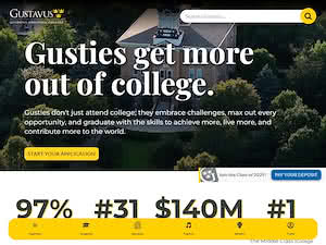 Gustavus Adolphus College's official website homepage screenshot