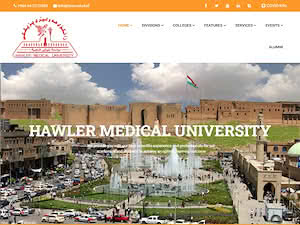 Hawler Medical University's official website homepage screenshot
