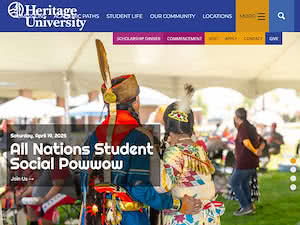 Heritage University's official website homepage screenshot