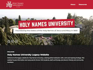Holy Names University's official website homepage screenshot