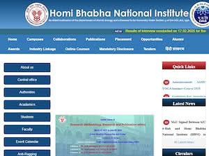 Homi Bhabha National Institute's official website homepage screenshot