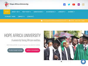 Hope Africa University's official website homepage screenshot