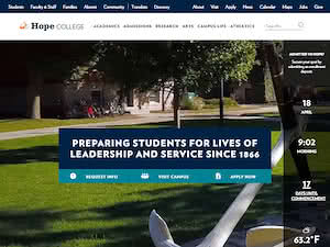 Hope College's official website homepage screenshot