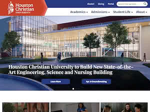 Houston Christian University's official website homepage screenshot