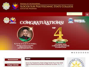 Ilocos Sur Polytechnic State College's official website homepage screenshot