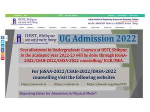 Indian Institute of Engineering Science and Technology, Shibpur's official website homepage screenshot
