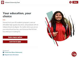 Indiana University East's official website homepage screenshot