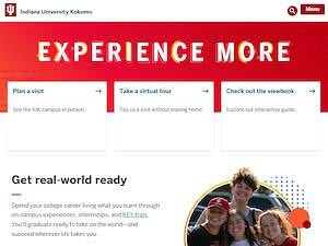 Indiana University Kokomo's official website homepage screenshot