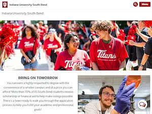 Indiana University South Bend's official website homepage screenshot