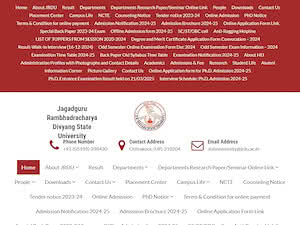 Jagadguru Rambhadracharya Handicapped University's official website homepage screenshot