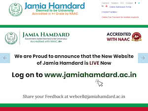 Jamia Hamdard University's official website homepage screenshot