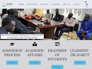 John Garang Memorial University of Science and Technology's official website homepage screenshot