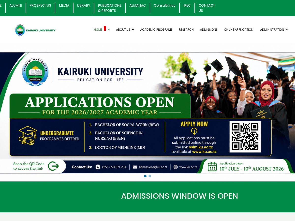 Kairuki University's official website homepage screenshot