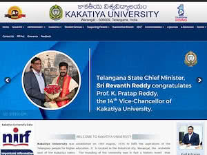 Kakatiya University's official website homepage screenshot