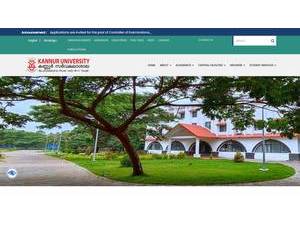 Kannur University's official website homepage screenshot