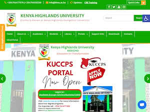 Kenya Highlands University's official website homepage screenshot