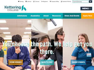 Kettering College's official website homepage screenshot