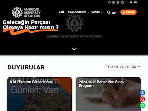 Kibris Amerikan Üniversitesi's official website homepage screenshot