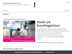 Kunsthøgskolen i Oslo's official website homepage screenshot