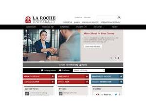 La Roche University's official website homepage screenshot