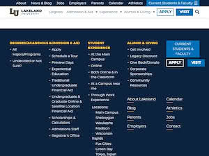 Lakeland University's official website homepage screenshot
