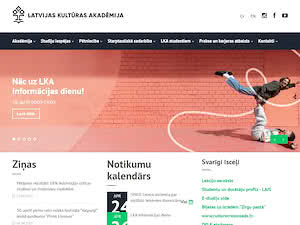 Latvijas Kultūras akadēmija's official website homepage screenshot