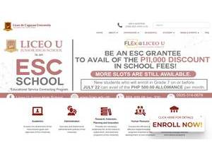 Liceo de Cagayan University's official website homepage screenshot