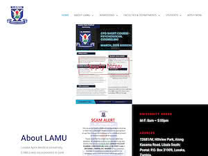 Lusaka Apex Medical University's official website homepage screenshot