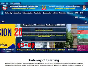 Madurai Kamaraj University's official website homepage screenshot