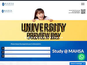 MAHSA University's official website homepage screenshot