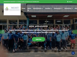 Marondera University of Agricultural Sciences and Technology's official website homepage screenshot