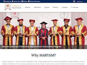 Maryam University's official website homepage screenshot