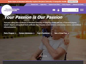 Maryland University of Integrative Health's official website homepage screenshot