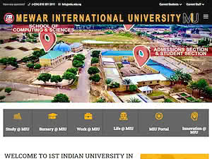 Mewar International University's official website homepage screenshot