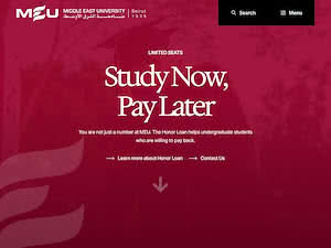 Middle East University's official website homepage screenshot